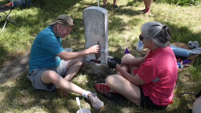 Repairing crack on tombstone